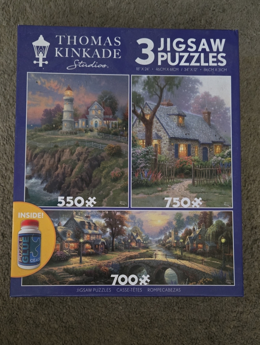 3 In One Thomas Kinkade Landscape Cottage Puzzles